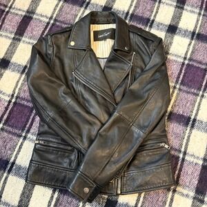 Vtg Lord & Taylor Women's Lamb Leather Biker Jacket Black Sz XS Moto  Zipper